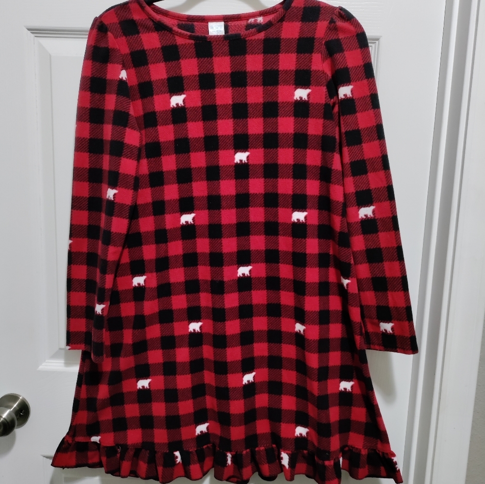 The Children's Place red black buffalo check polar bear girl's nightgown…